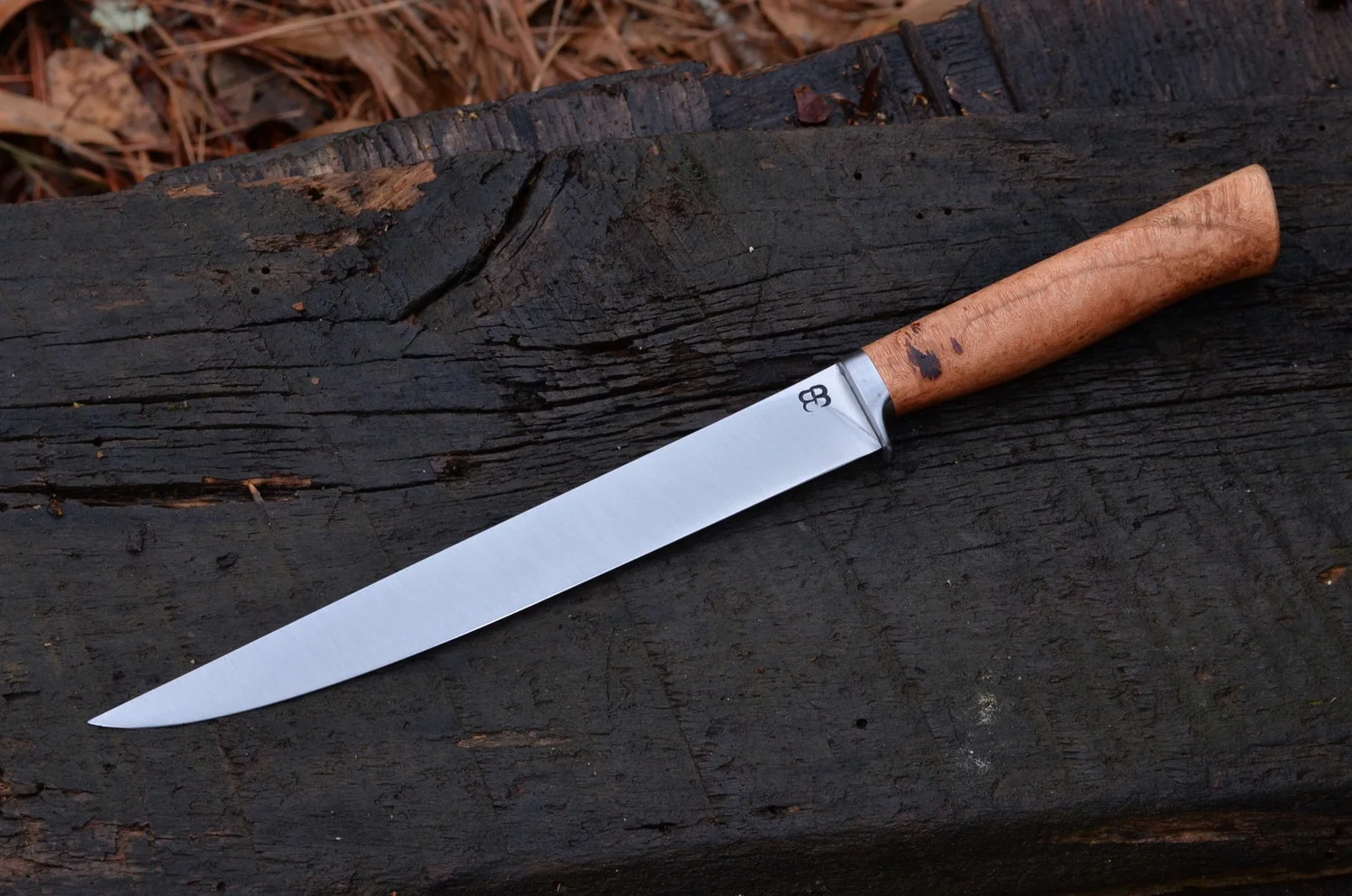 8" Straight Fillet with Black Cherry Burl Handle and Steel Guard