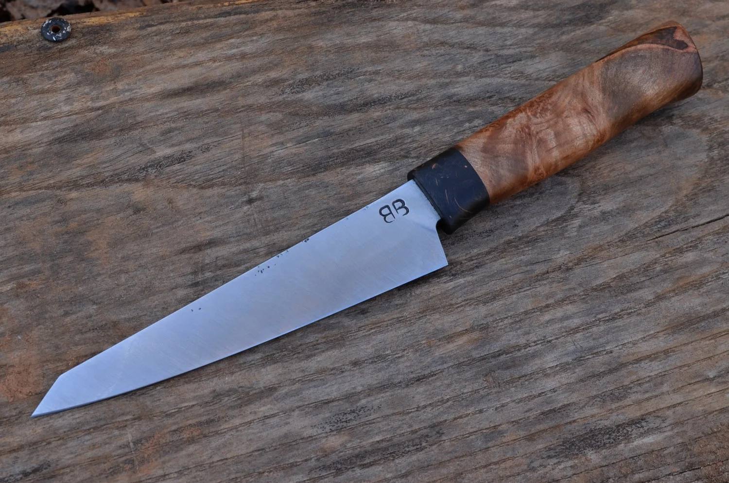 5.5" Hidden-Tang Hankotsu with Black Dyed Maple Burl & Maple Burl Westernized Hidden-Tang