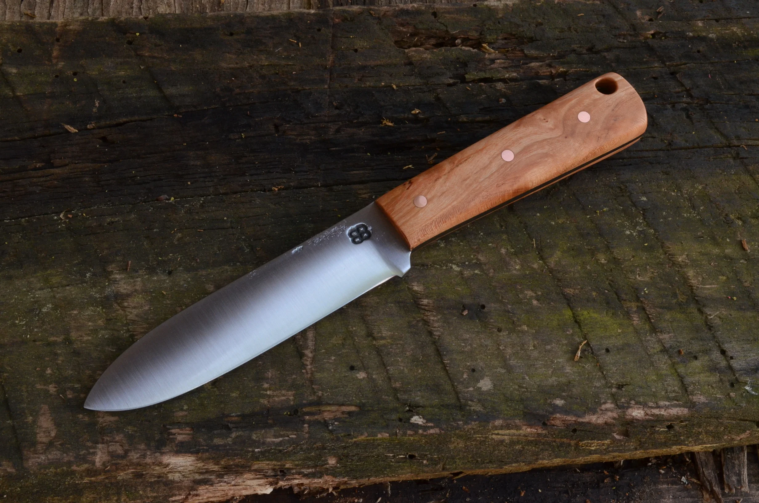 5.25" Kephart with Choke Cherry Scales, Copper Pins, & Convex Grind