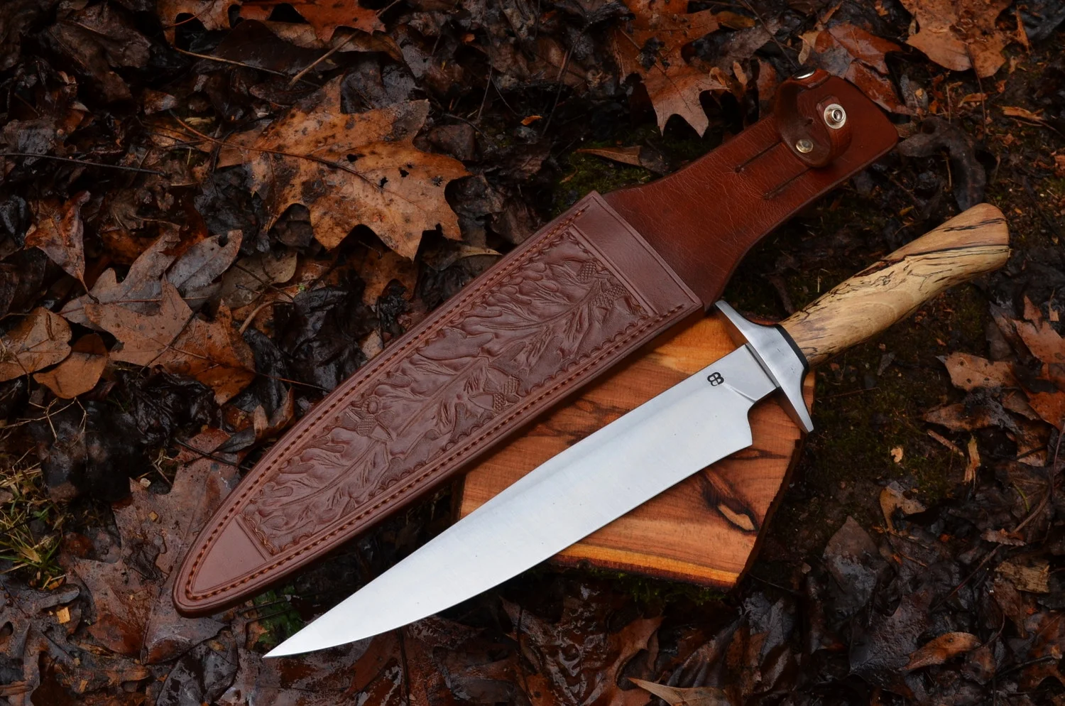 11" Fighter Bowie with Spalted Pecan & Wrought Iron Handle & Guard