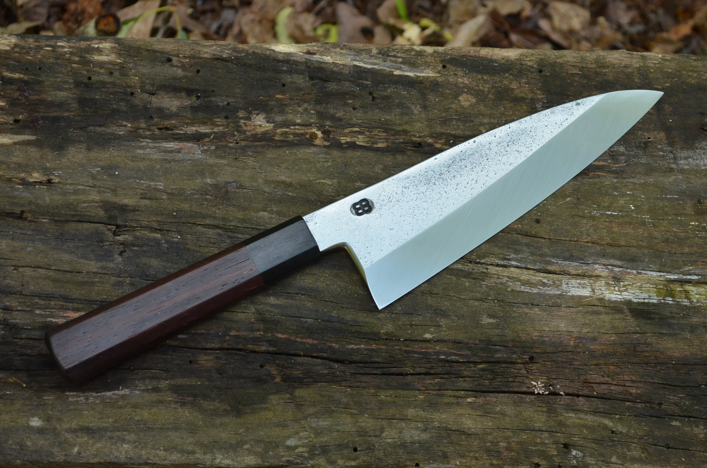 155mm Deba with Cocobolo and blackwood octagonal handle. A knife we designed for the freshwater fish in our area - catfish, bass, and brim.