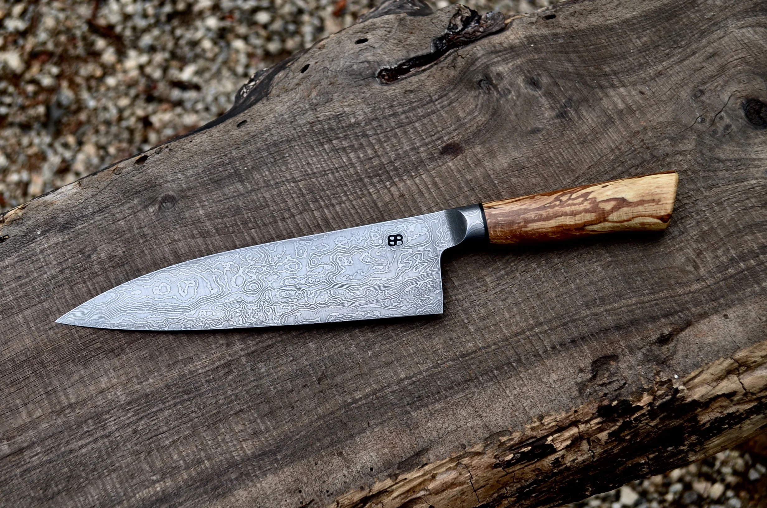 190mm Integral Damascus Copper Beech Gyuto