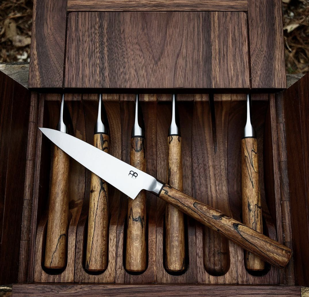 Spalted Sycamore Steak Knife Set and Presentation Box