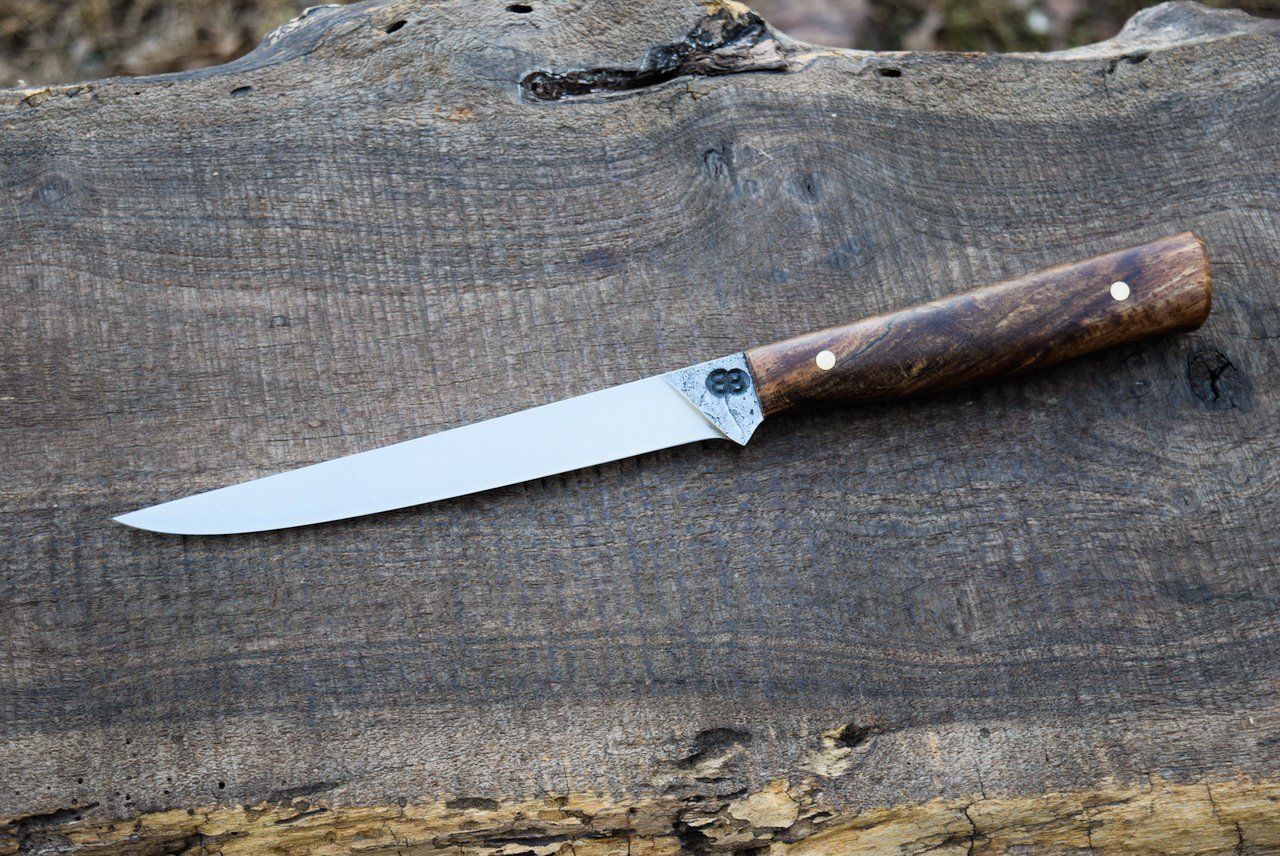  6" Full-tang Boning/Fillet with Forge Finish. Western Copper Beech Handle with Copper Pins. 