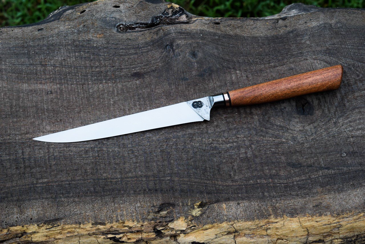  6.5" Integral Fillet with Forge Finish. Western Mesquite Handle with a Copper Spacer. 