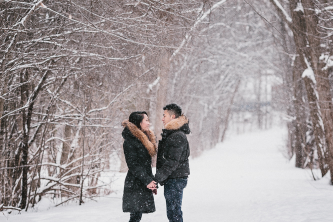 Toronto winter engagement photos in snow