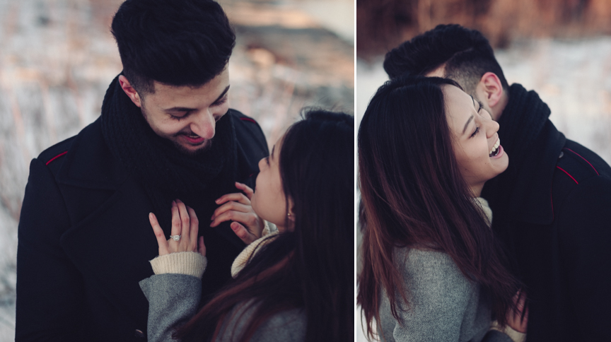 candid winter engagement photos