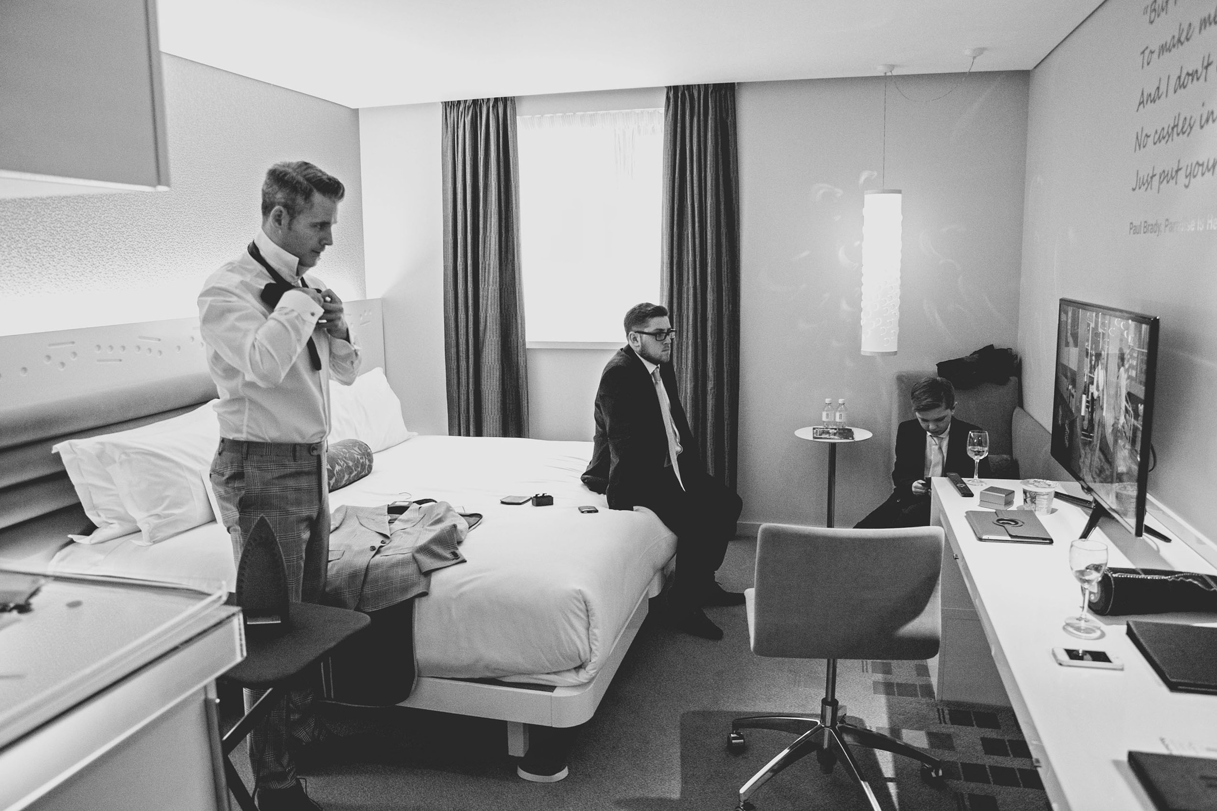 Groom getting ready at Morrison Hotel