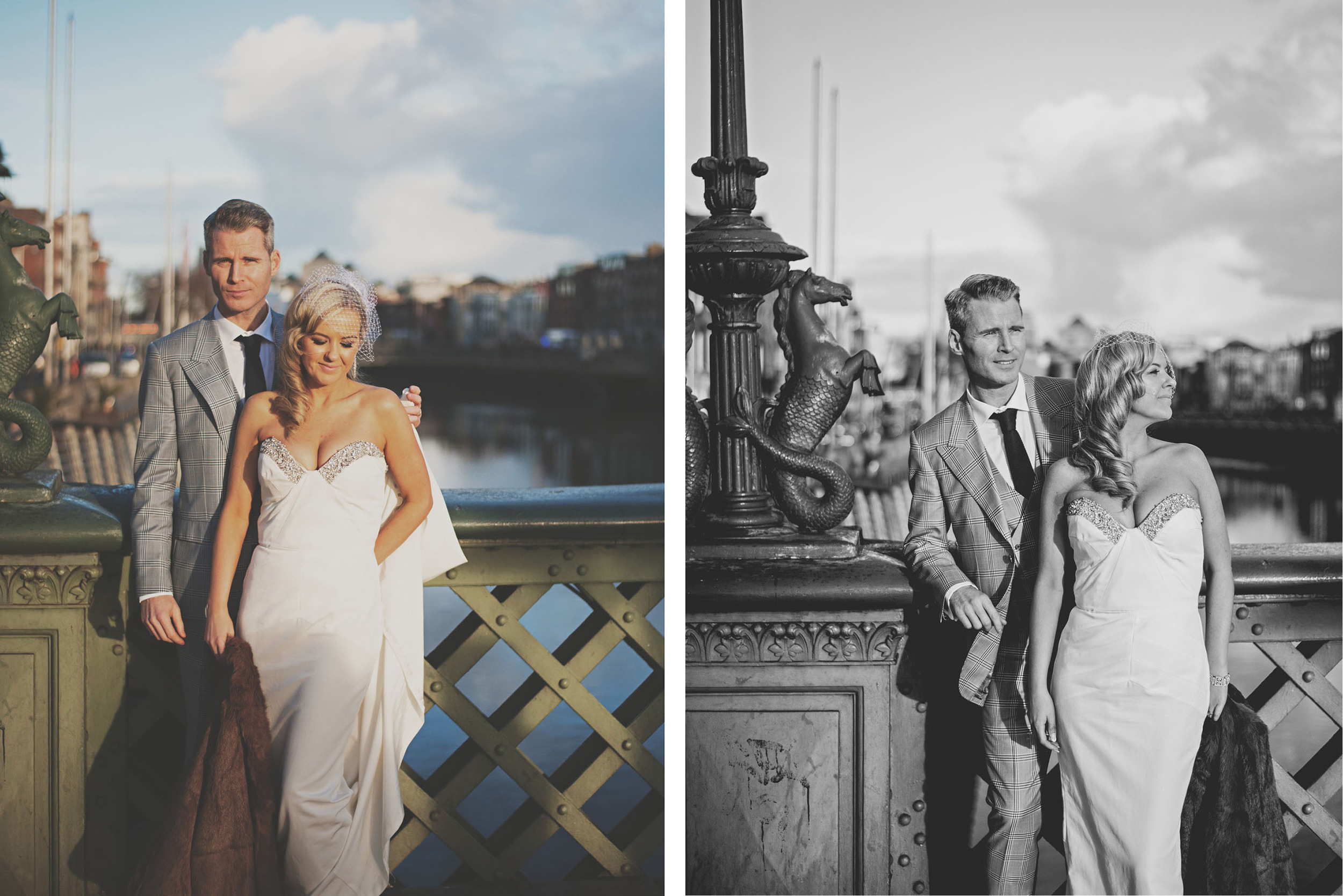 Millenium Bridge Dublin, wedding couple