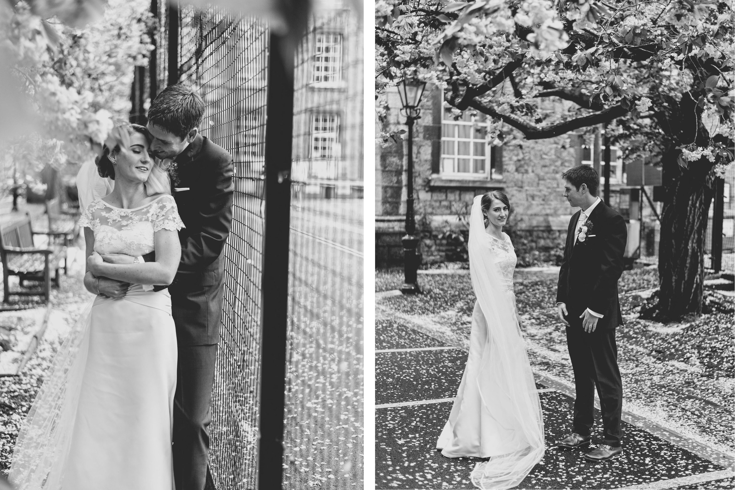 Black and white wedding photographs at Trinity College Dublin