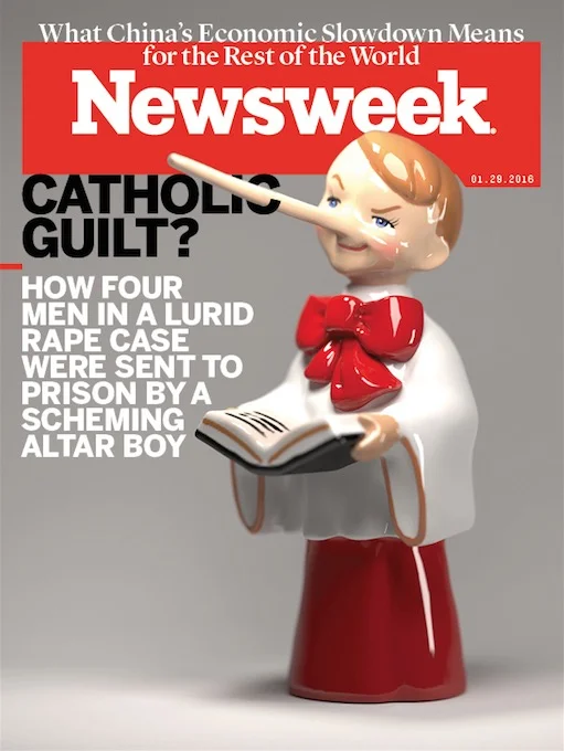 Final cover image. Robert Priest ingeniously designed the altar boy's noseto penetrate the letter "c". 