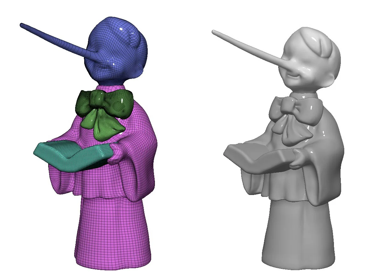 The figurine was composed of different parts (seen in different colors on the left)