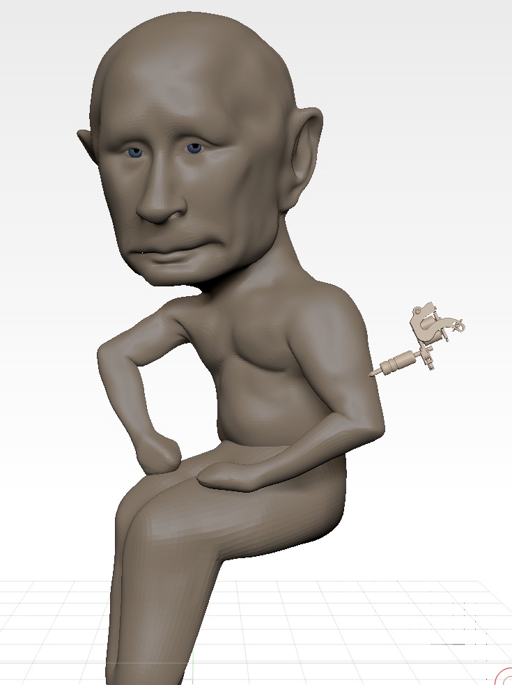 Adding the rest of the body and legs. The tattoo artist's hands have yet to be included.