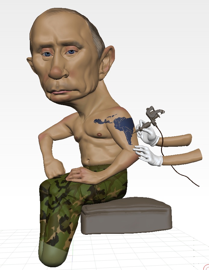 Here is the complete painted sculpt. I only sculpted as much as would show in the final image. No feet necessary.