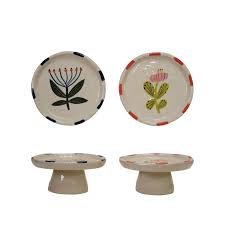 Floral Mini Stoneware Pedestal