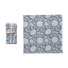 Block Printed Napkins with Flowers Set of 4