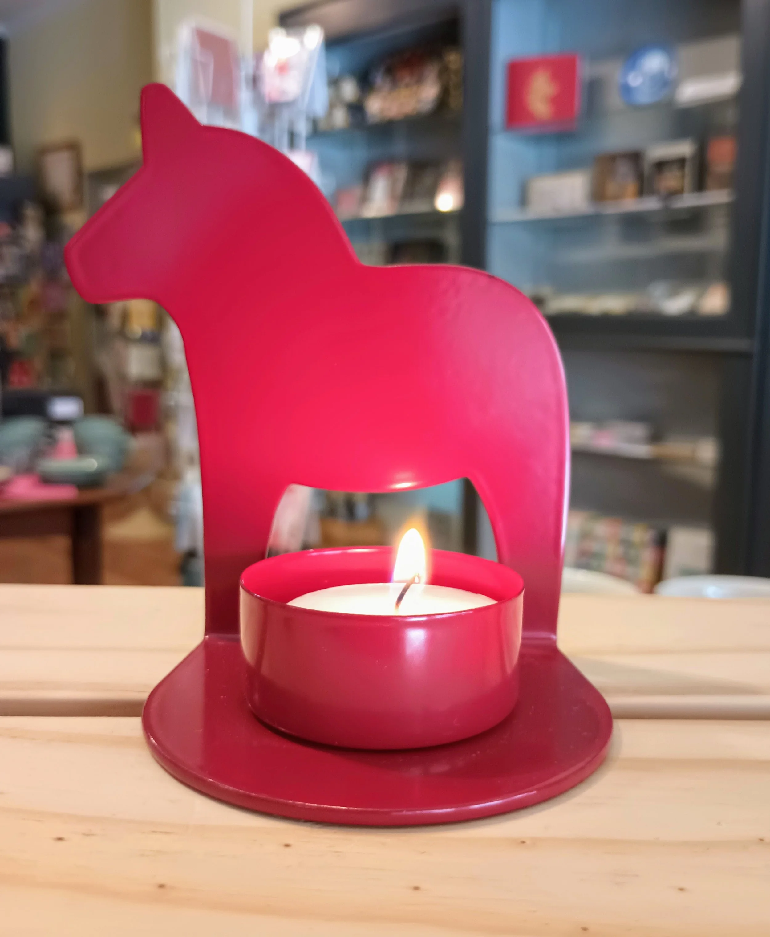 Red Dala Horse Metal Candle Holder