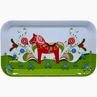 Swedish Dala Horse Tray- Melamine Blue