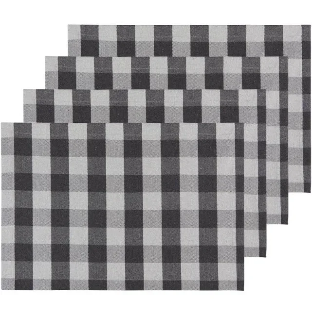 Now Designs Second Spin Placemats, Buffalo Check (Charcoal) - Set of 4