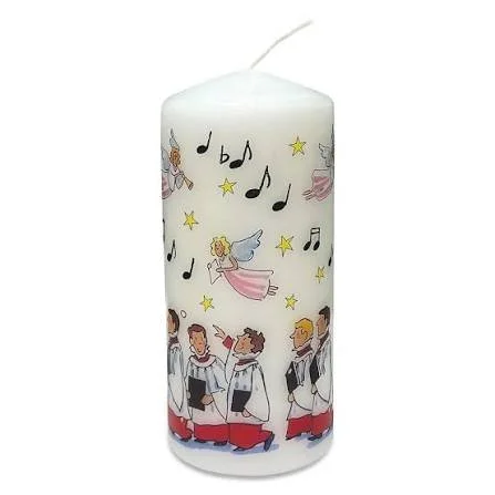 Angels & Choir Red with Musical Notes Christmas Pillar Candle