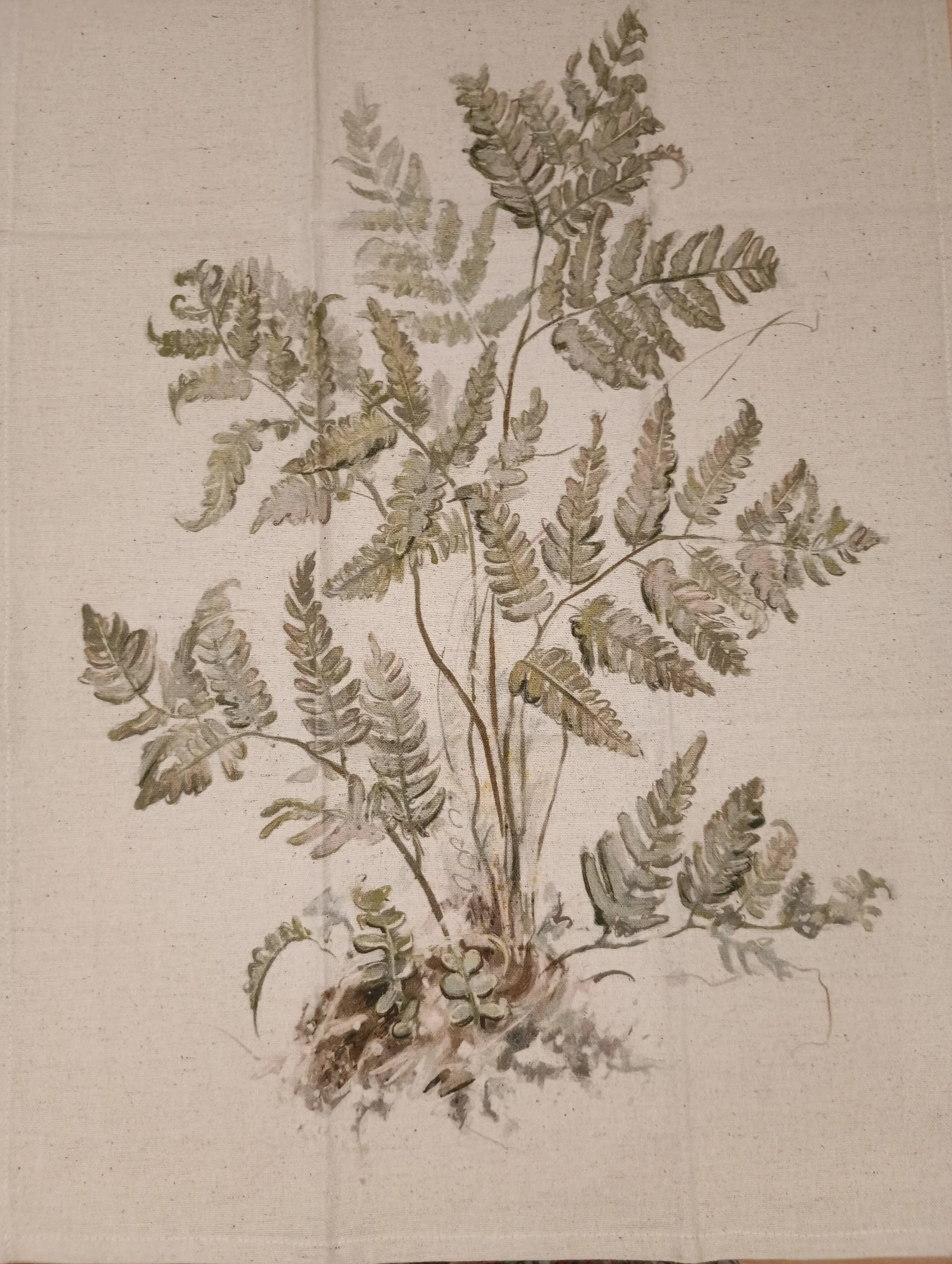 Cotton & Linen Printed Tea Towel w/Botanical Image & Loop