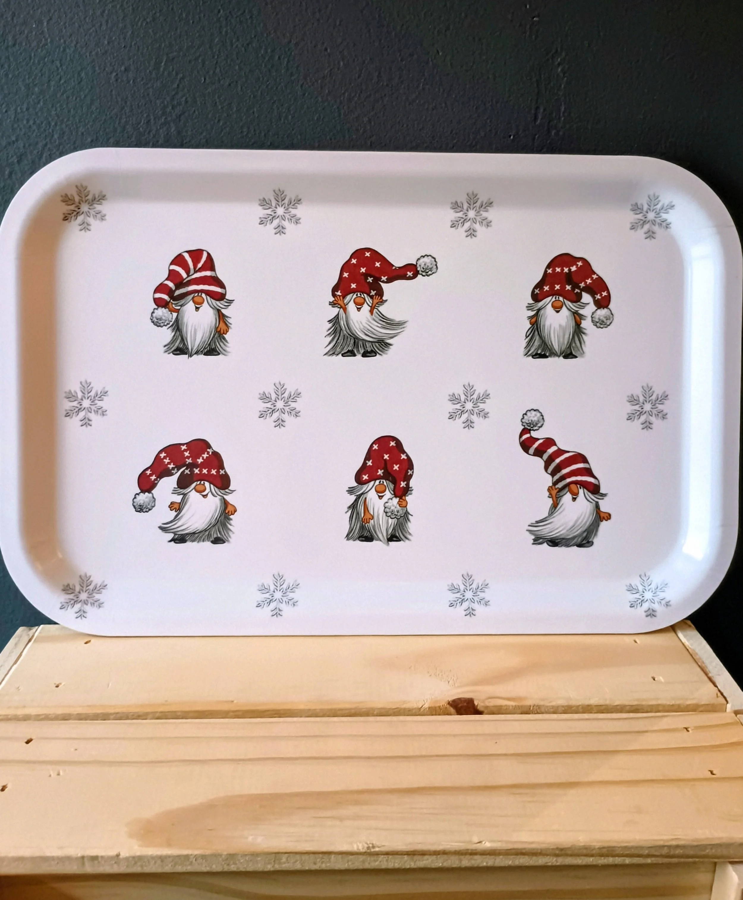 Tomte and Snowflakes Birchwood Tray