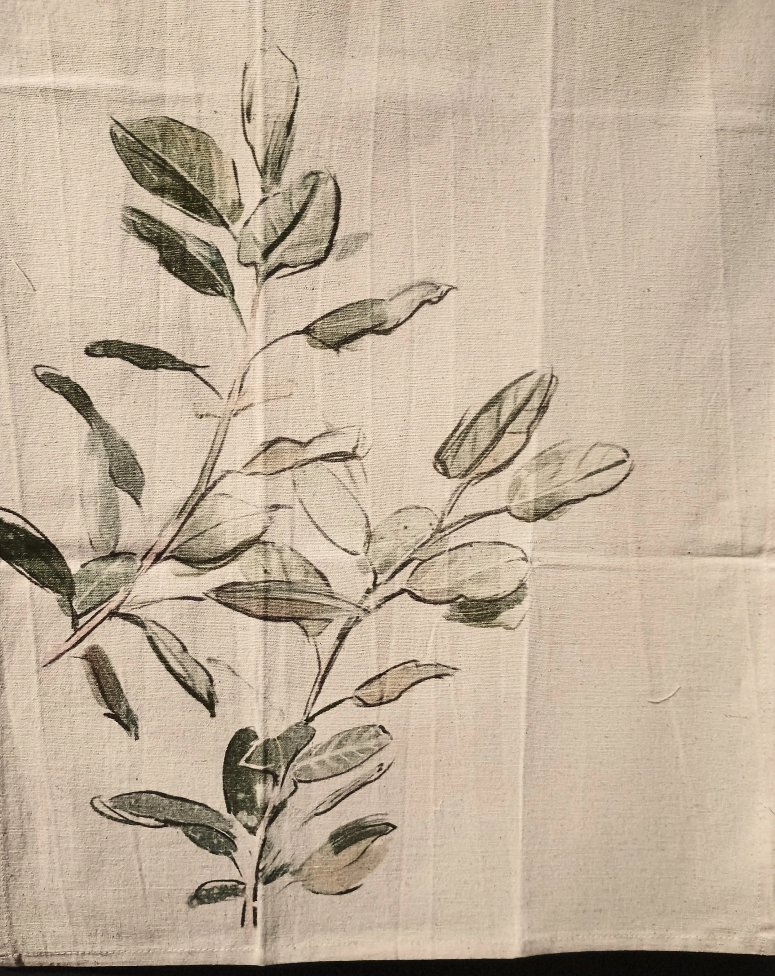 Cotton & Linen Printed Tea Towel Eucalyptus