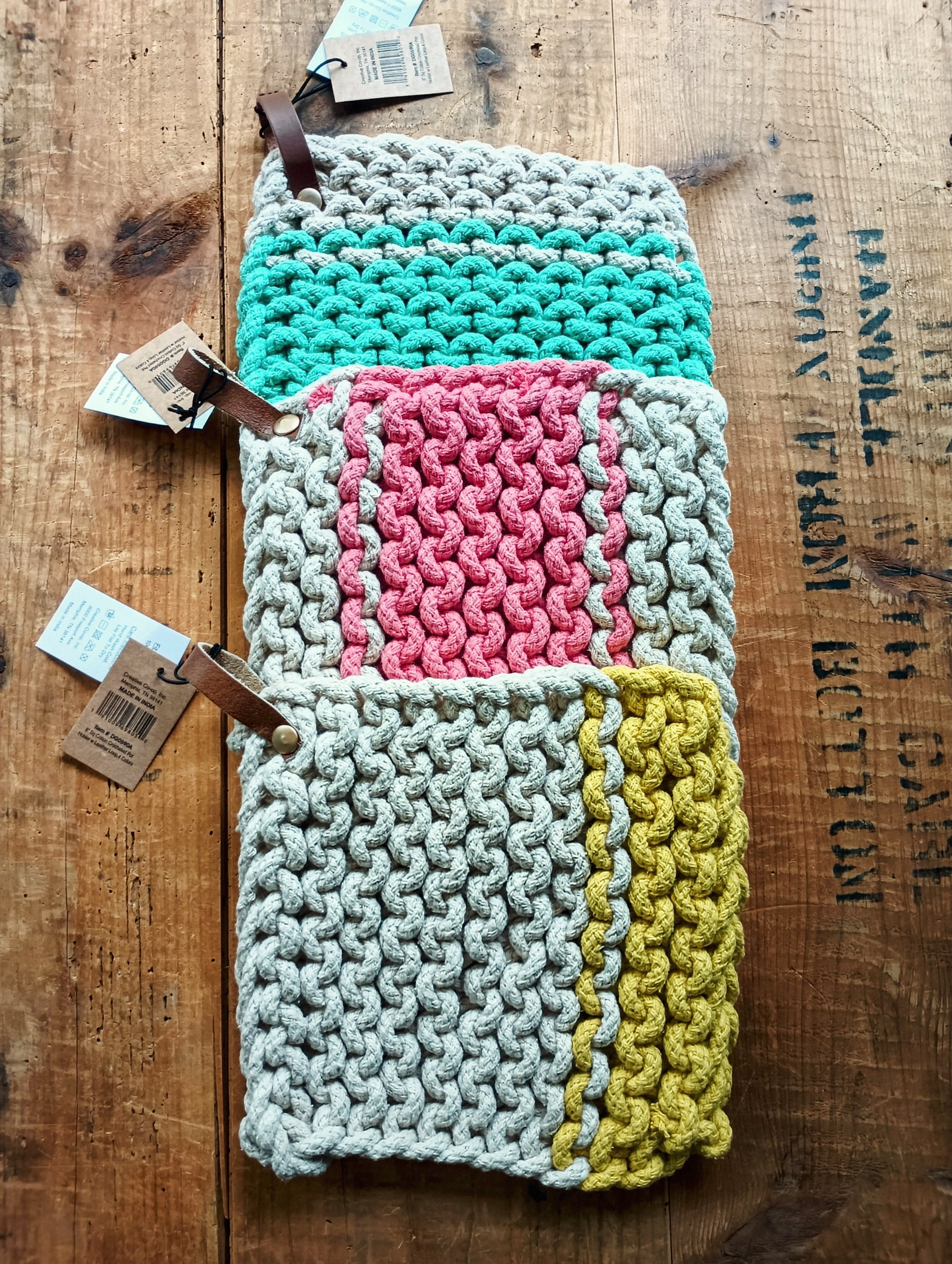 Leather Handled Crochet Pot Holder