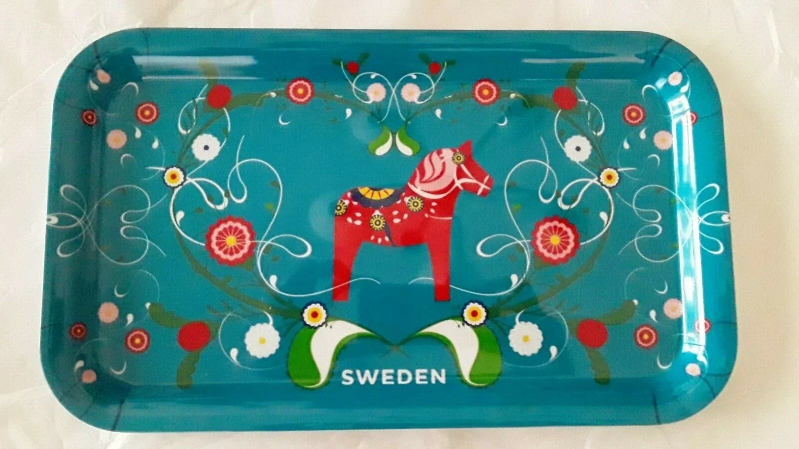 Swedish Dala Horse Tray- Melamine Green