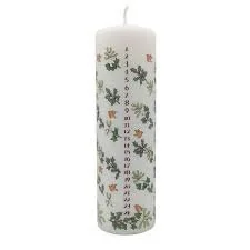 Holly and Ivy Christmas Large Pillar Advent Candle