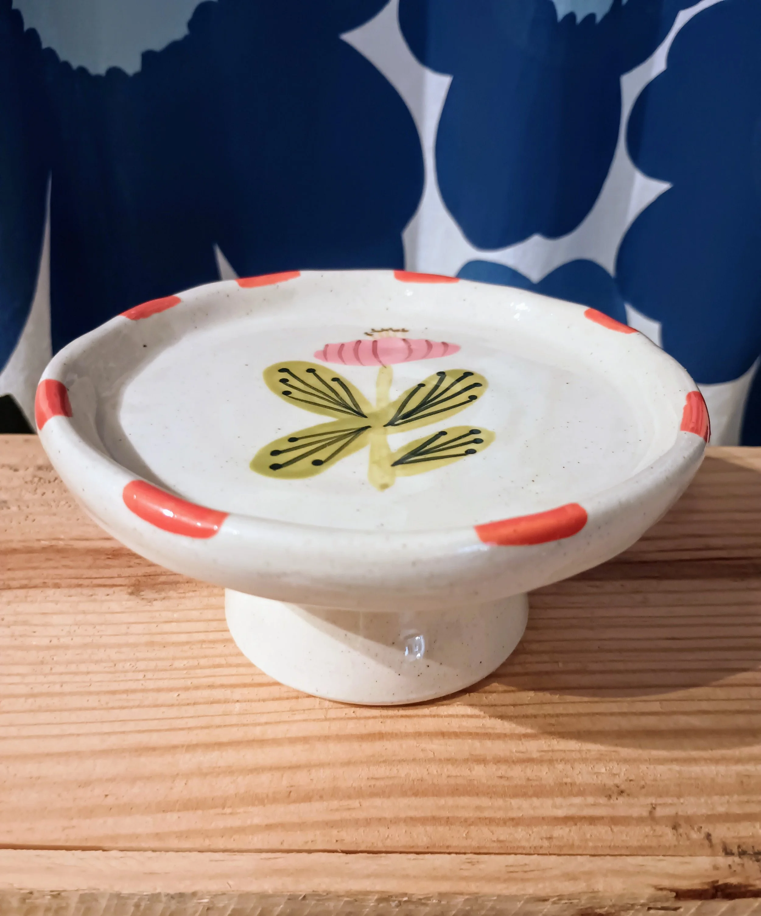 Floral Mini Stoneware Pedestal