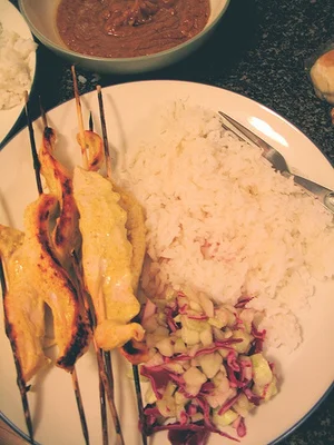 Chicken Satay with Peanut Sauce and Sweet Cucumber Salad