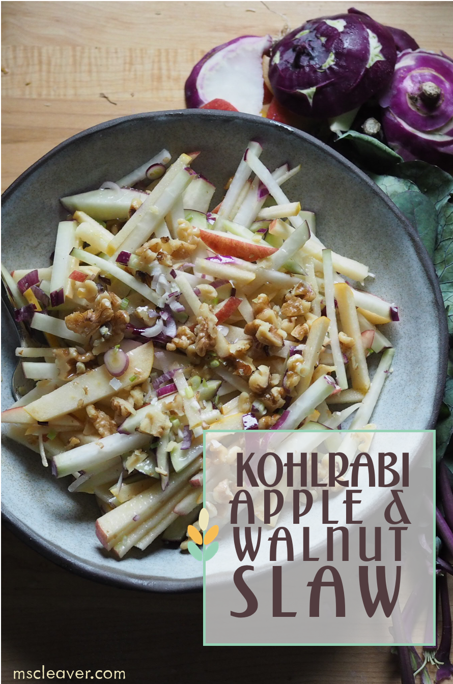 Kohlrabi, Apple, and  Walnut Slaw