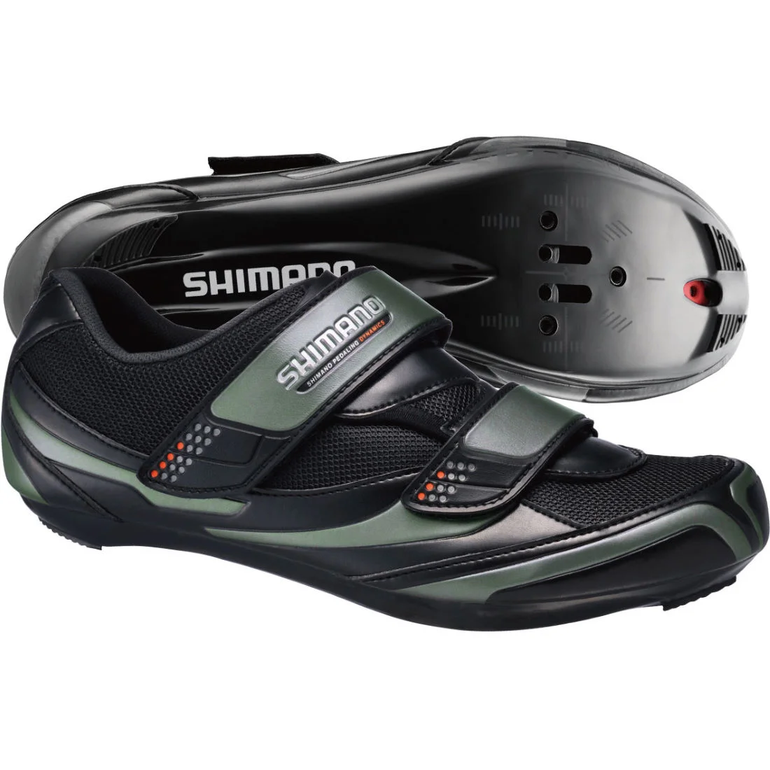 Basic cycle shoe usually with 2-3 valcro straps and a plastic sole.