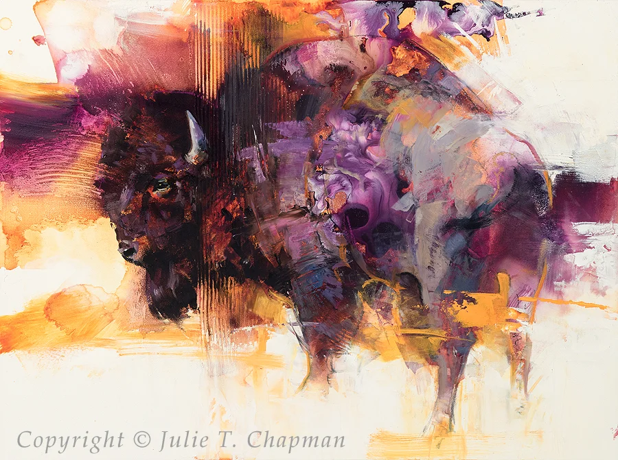 “Prairie Fire”, 12x16 mixed media on panel — $2100 An acrylic abstract underlayer is overlaid with charcoal drawing and oil paint; these pieces can be described as “Abstract Realism”, or possibly “Expressionistic Realism”.