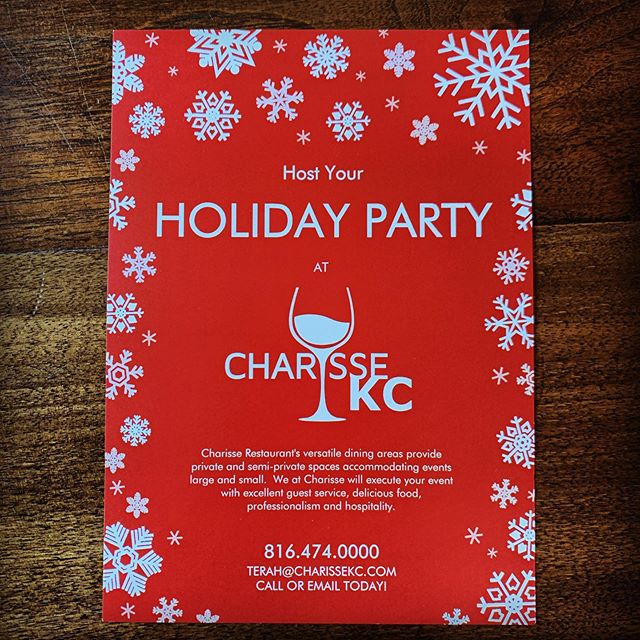 Email us at charisserestaurant@gmail.com to get your holiday party planning started!