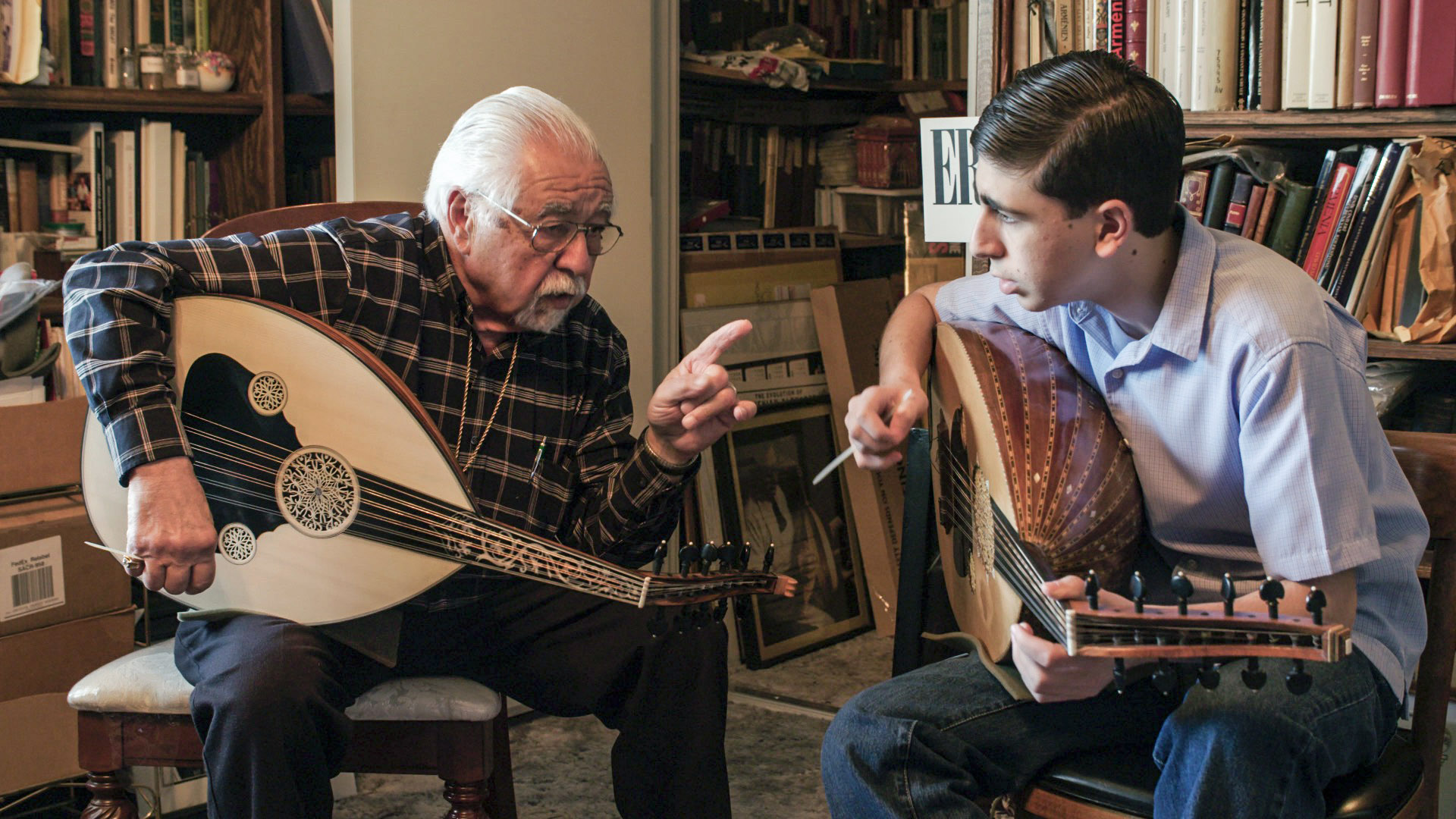   Richard Hagopian and Andrew Hagopian    Oud Master and His Grandson   Passing on an unwritten tradition to his grandson, a rare fifteen-year old who embraces this legacy wholeheartedly. 