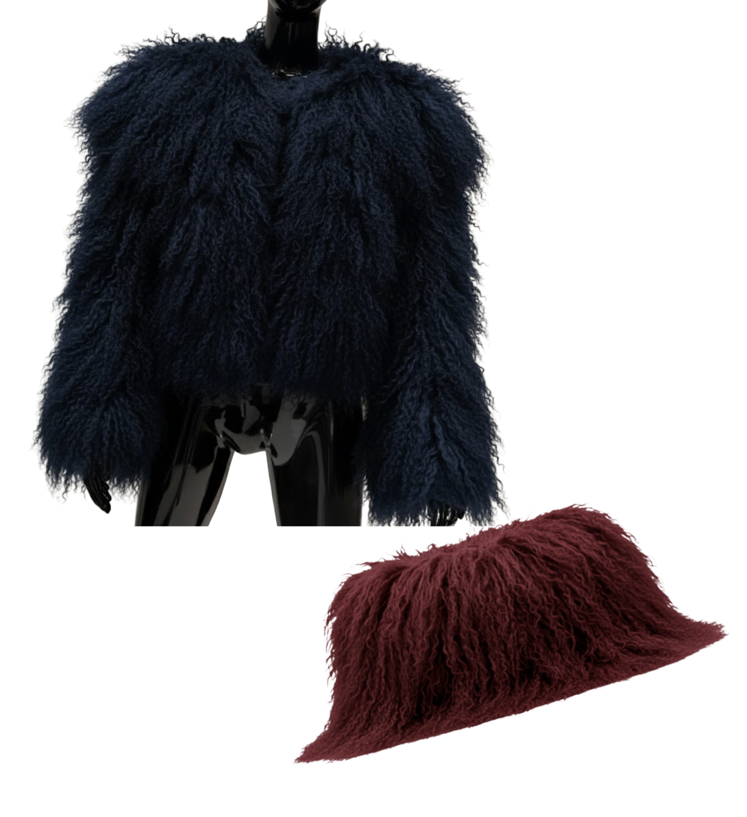 NAVY SHEARLING COAT (M/L) + OXBLOOD CLUTCH SET