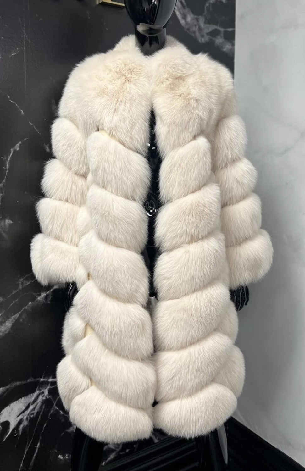 CREAM CHEVRON FOX FUR COAT - S/M