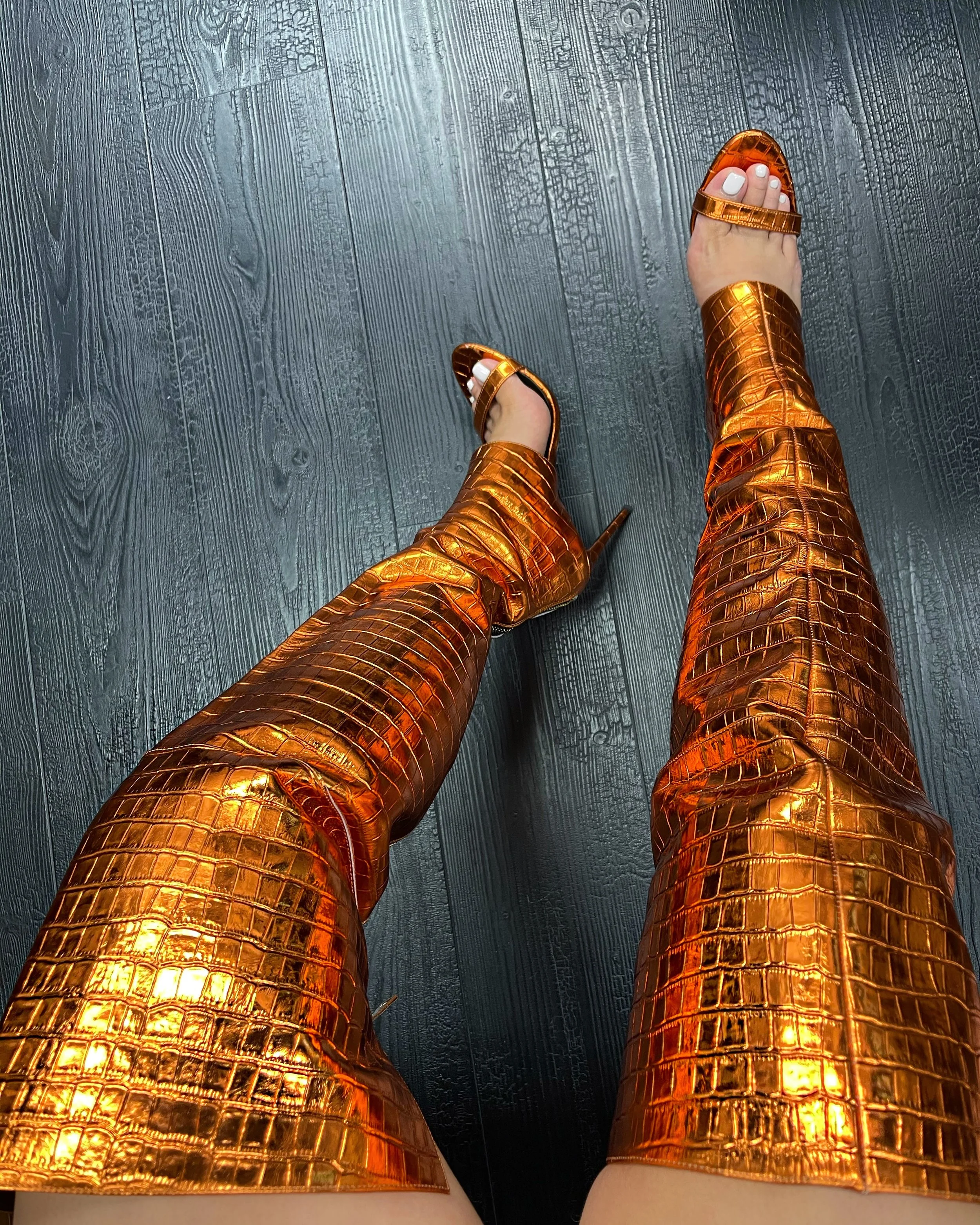 ORANGE METALLIC SANDAL BOOT 37 W