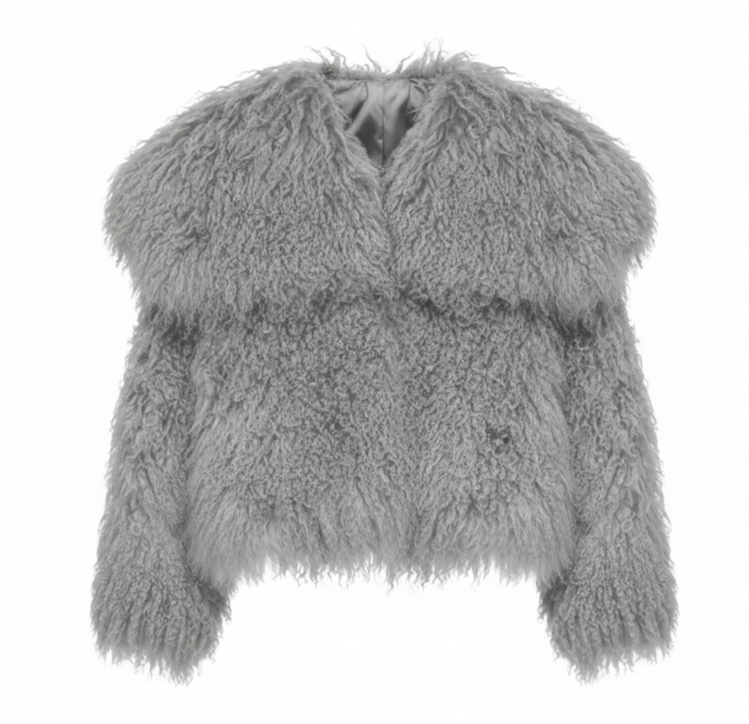 OVERSIZED COLLAR SHEARLING COAT (LIGHT GREY)