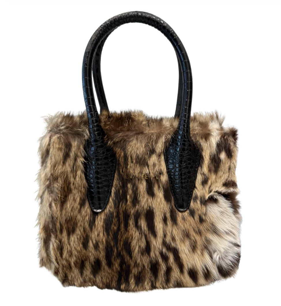 LEOPARD X BLACK CROC MINK TOTE BAG