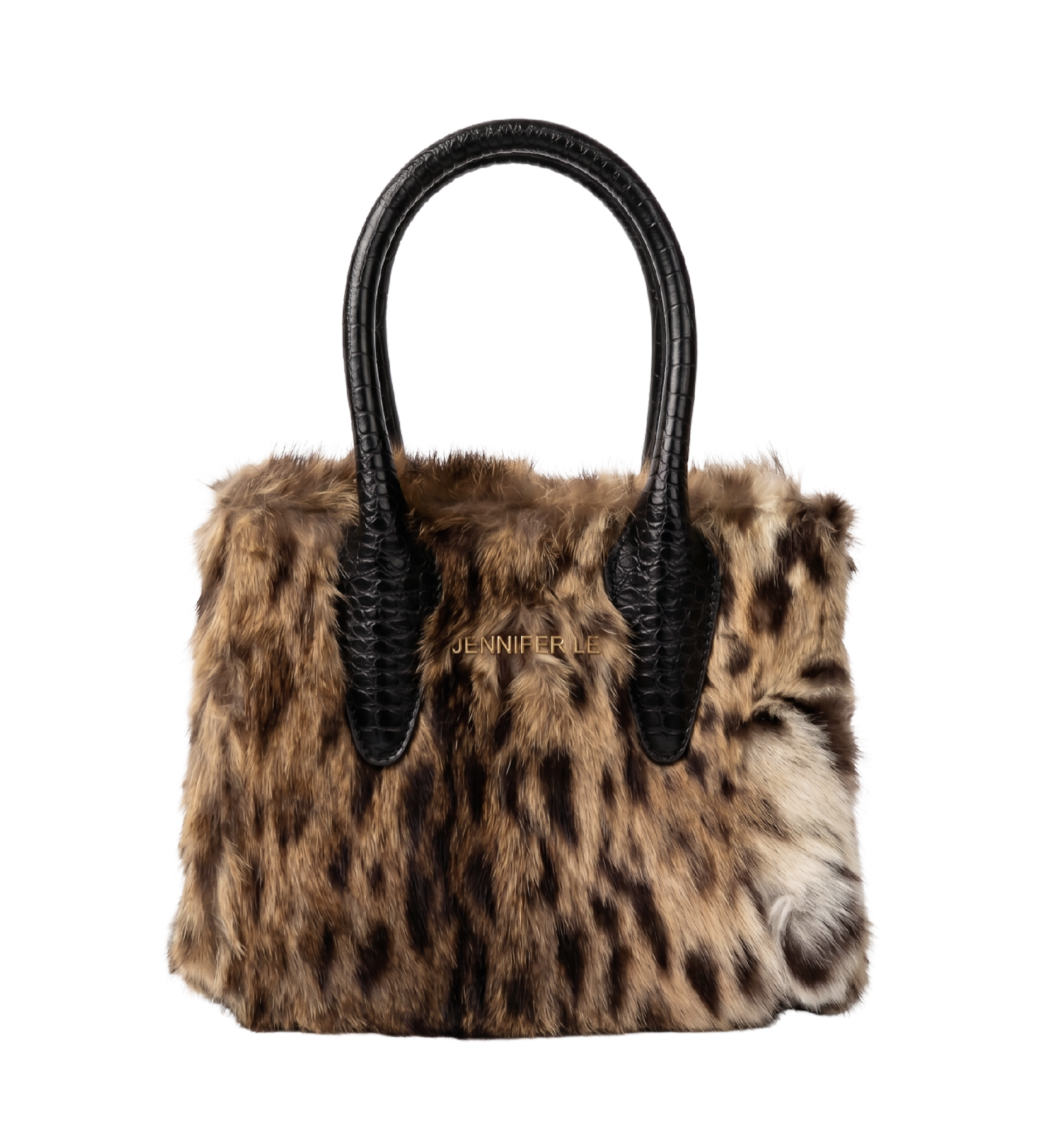 LEOPARD X BLACK CROC MINK TOTE BAG