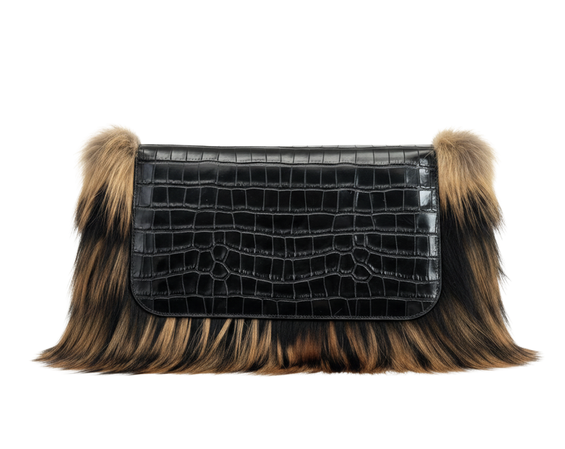 FOXXY CROC CLUTCH (BLACK X BROWN)