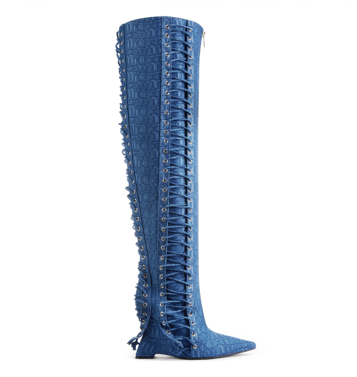 DENIM CROC X CORSET THIGH BOOT