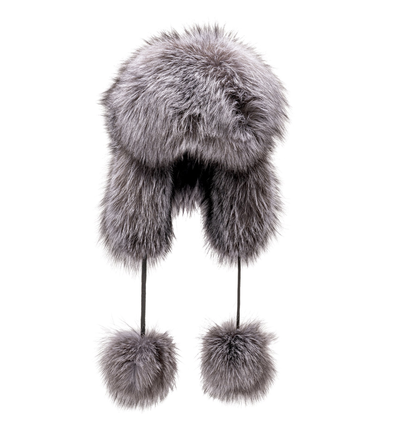 LIGHT SILVER FOX TRAPPER HAT WITH POM POM
