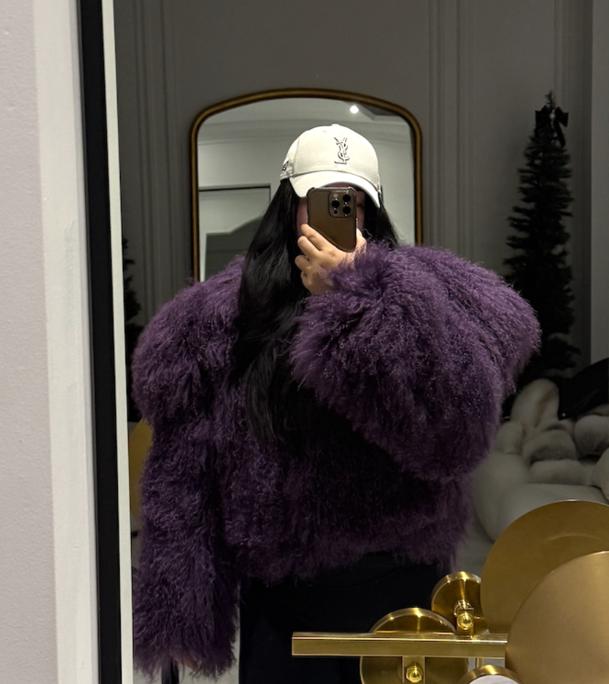 OVERSIZED COLLAR SHEARLING COAT (EGGPLANT) - XL+