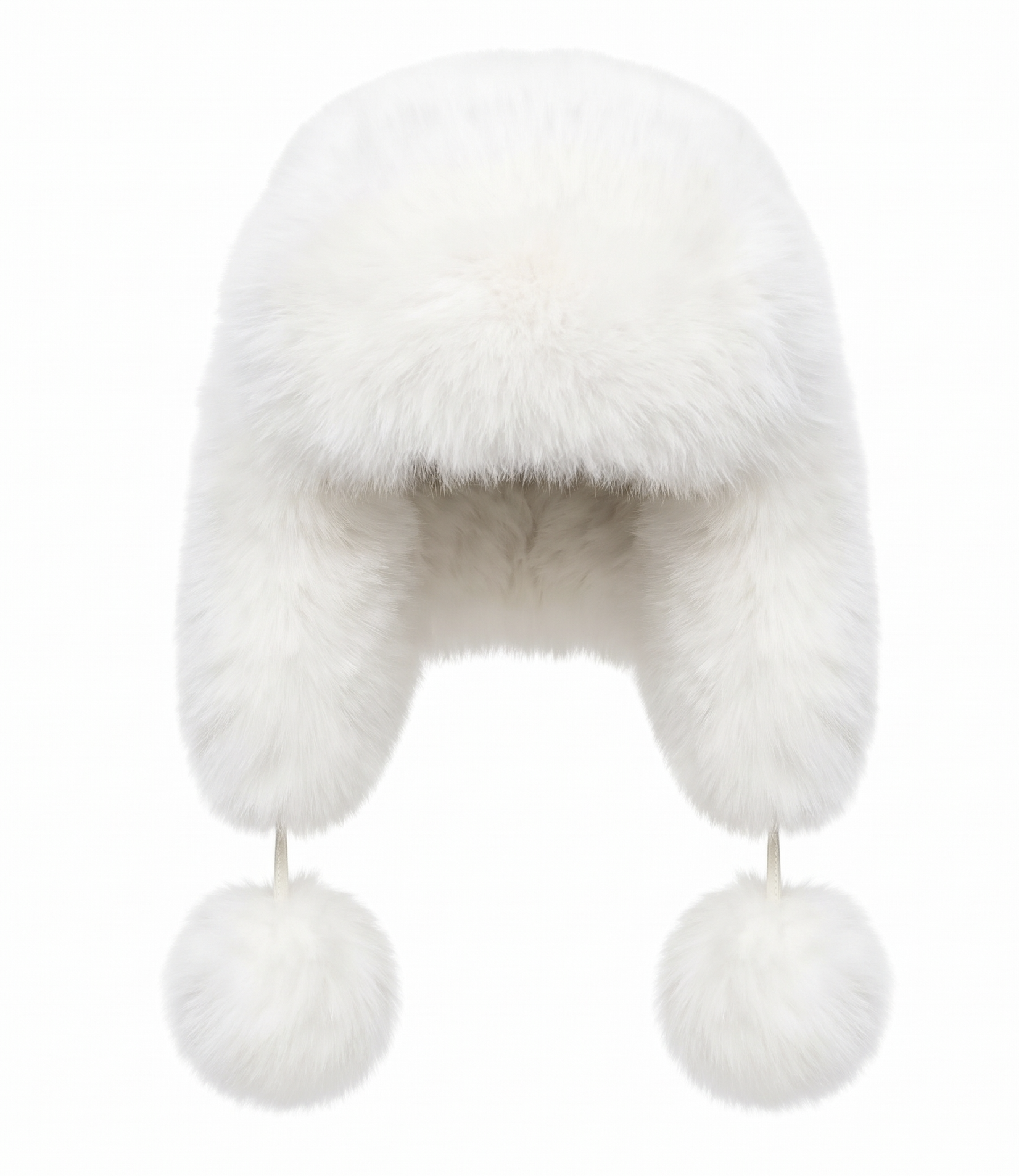 WHITE FOX FUR X POM POM TRAPPER HAT