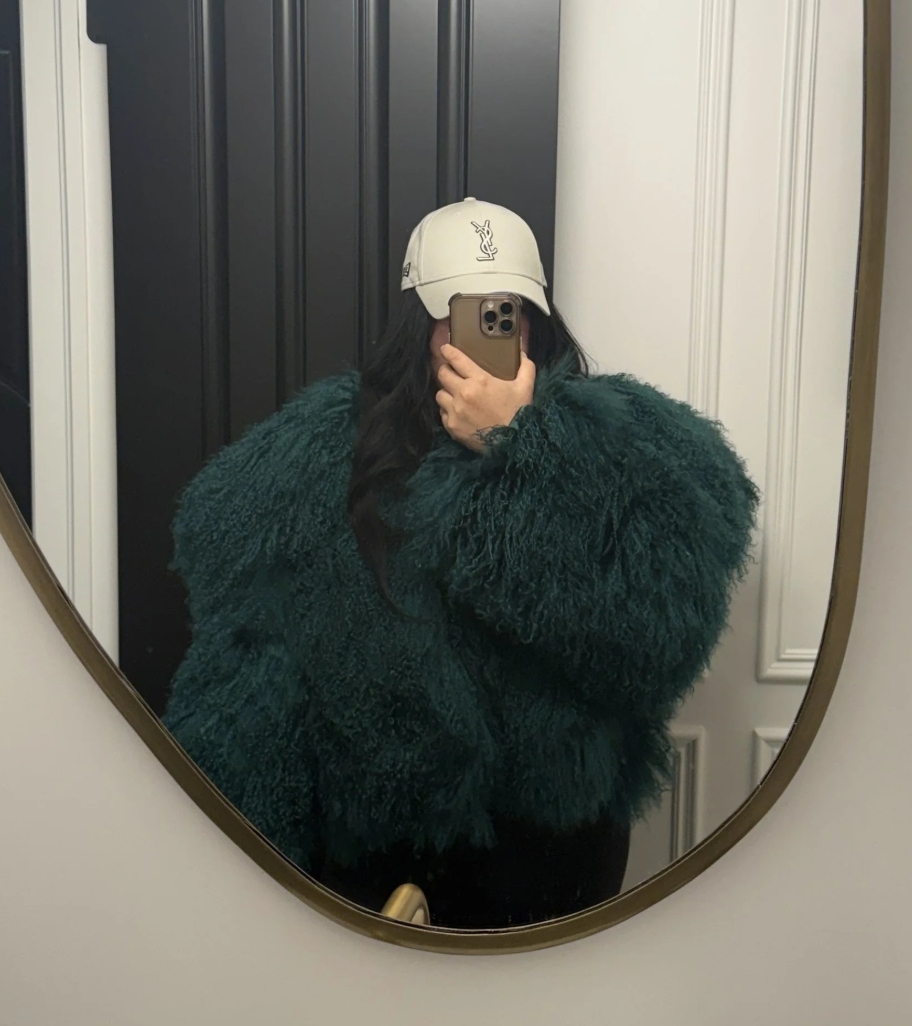 OVERSIZED COLLAR SHEARLING COAT (EMERALD) - L/XL