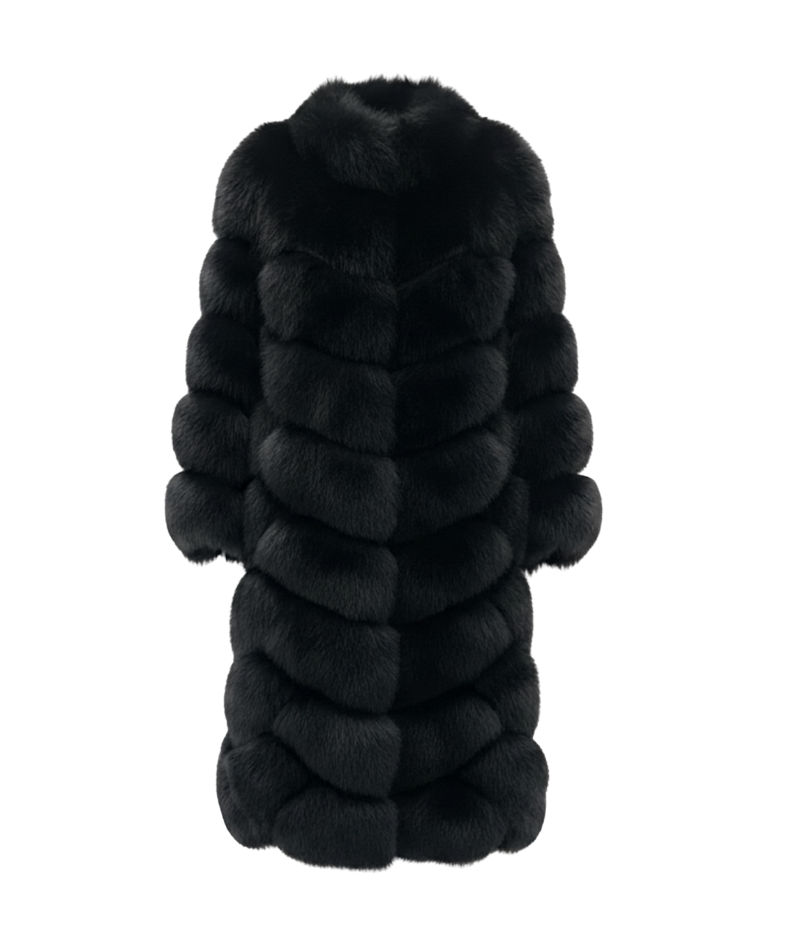BLACK CHEVRON FOX FUR COAT (LONG)